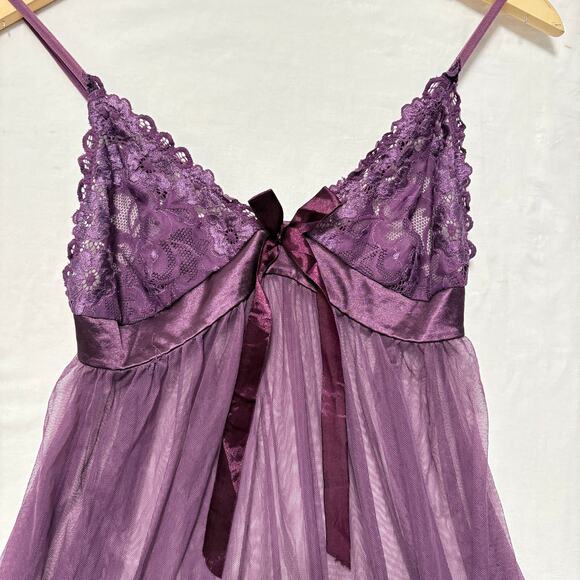 VTG Y2K 00's Purple Sheer Lingerie Babydoll Top S - Picture 2 of 3